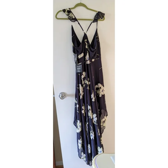 Navy floral print high-low wrap dress - Picture 6 of 6